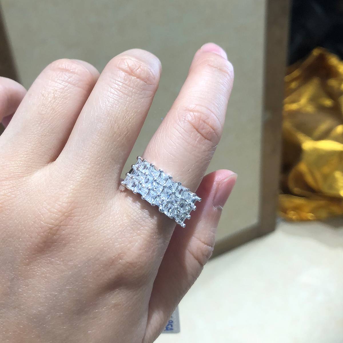 Square Diamond Full Diamond Row Ring S925 Silver Plated Platinum Women's Ring Customized Selection Side Stone Moissanite 9.9ct